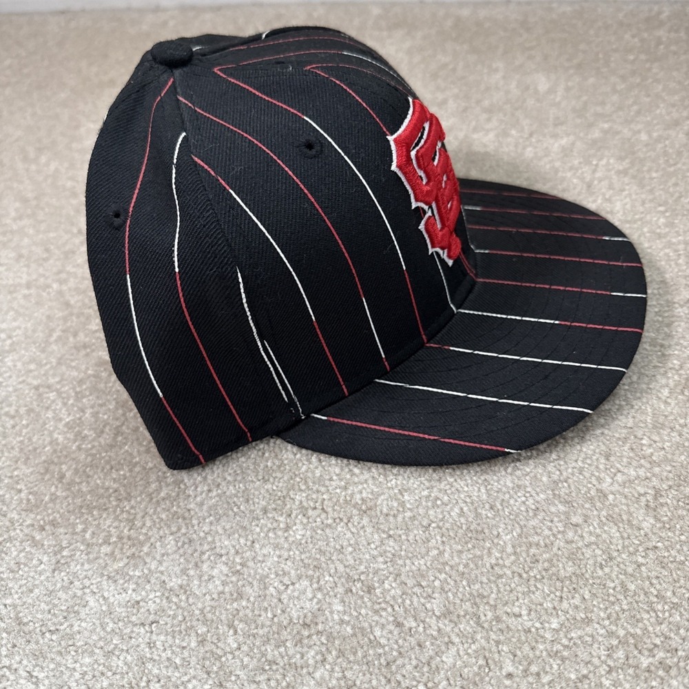 San Francisco Giants New Era 59fifty Pinstripe Black Red Sz 7 1/2 Wool Hat - Picture 4 of 9